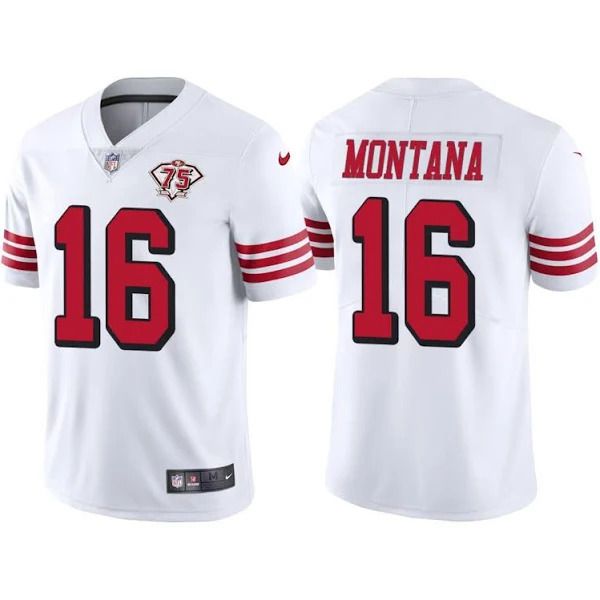 Men San Francisco 49ers 16 Joe Montana White Nike 75th Anniversary Throwback Limited Jersey